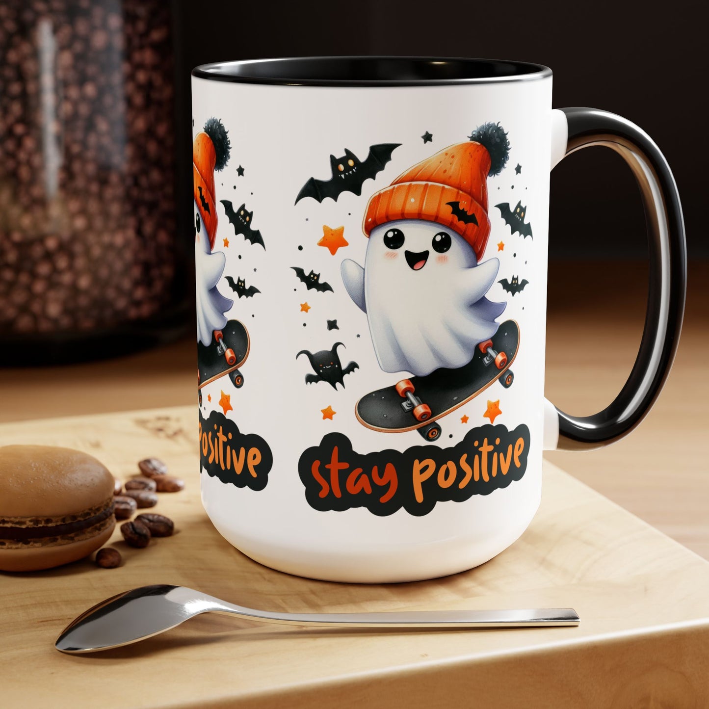 Stay Positive Halloween Coffee Mug, Let's Go Halloween Coffee Mug, Trick or Treat Halloween Coffee Mug, Cute Skeleton Coffee Mug, Spooky Season Halloween Coffee Mug.