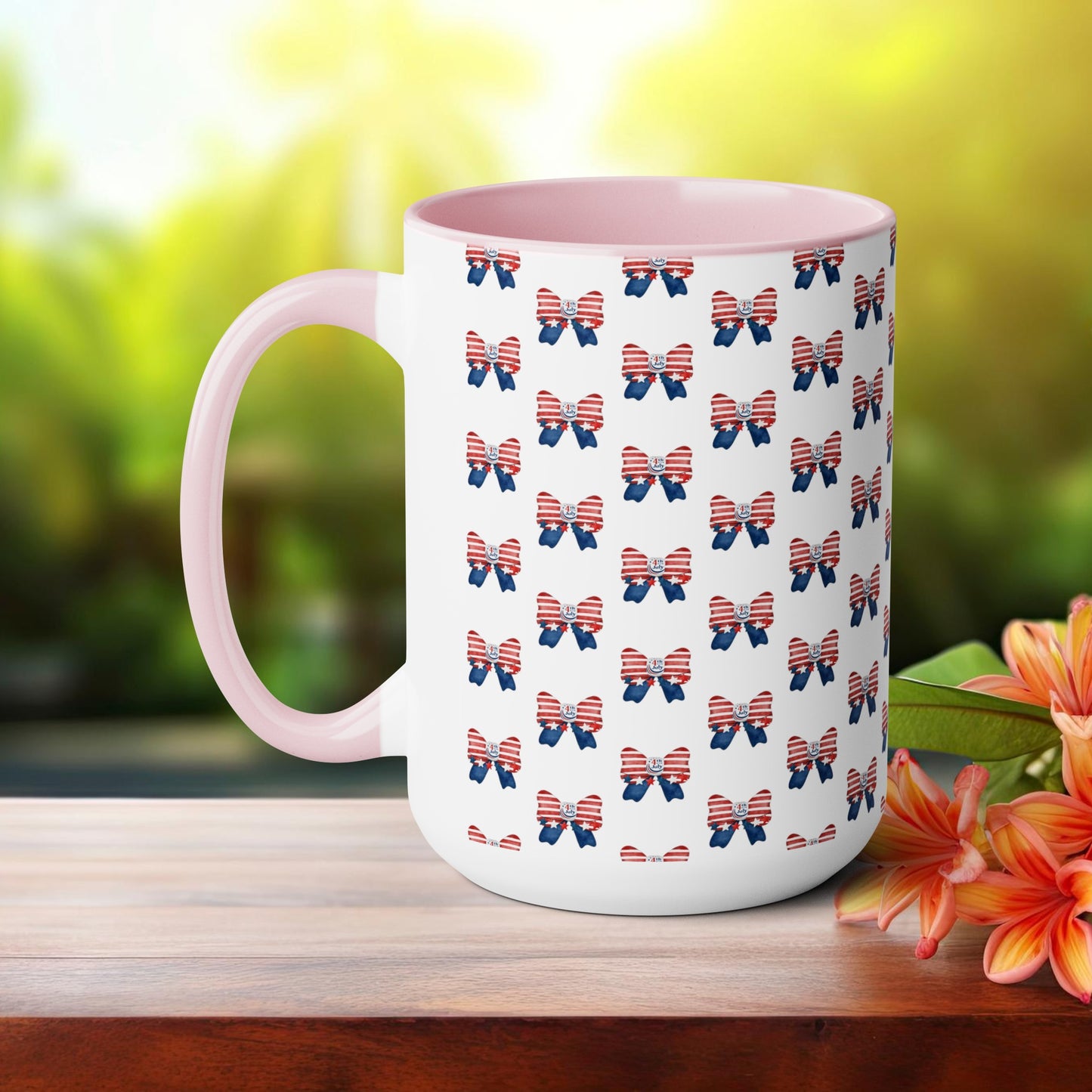 Happy 4th Of July Two -Tone Coffee Mug.15oz.America, Flag, Peace Love America. Proud To Be An American, Red White Blue mug.