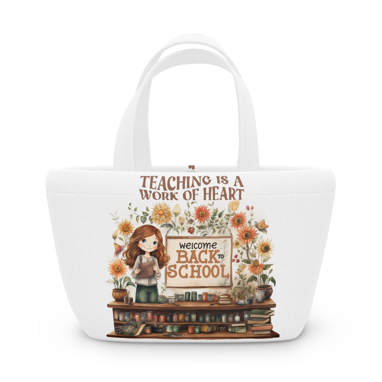 Teaching Is A Work Of Heart Lunch Bag, Back To School Lunch Bag, Back to Learning Lunch Bag, Ready for School Lunch Bag. First day Of School.