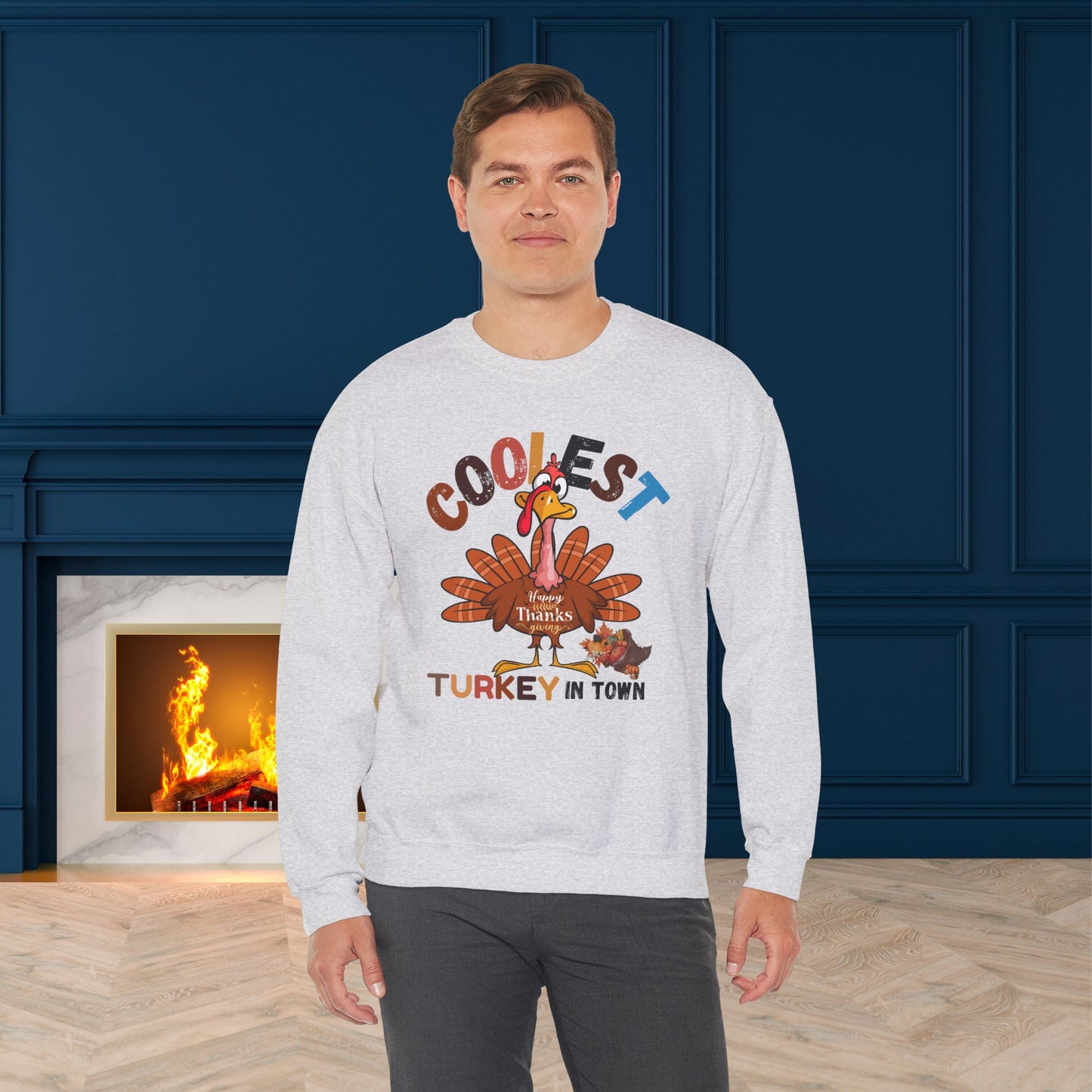 Coolest Turkey in Town Sweatshirt, HappyThanksgiving Sweatshirt - Unisex Heavy Blend, Happy Thanksgiving2024 Sweatshirt, Thanksgiving Gift, Festive Sweatshirt.