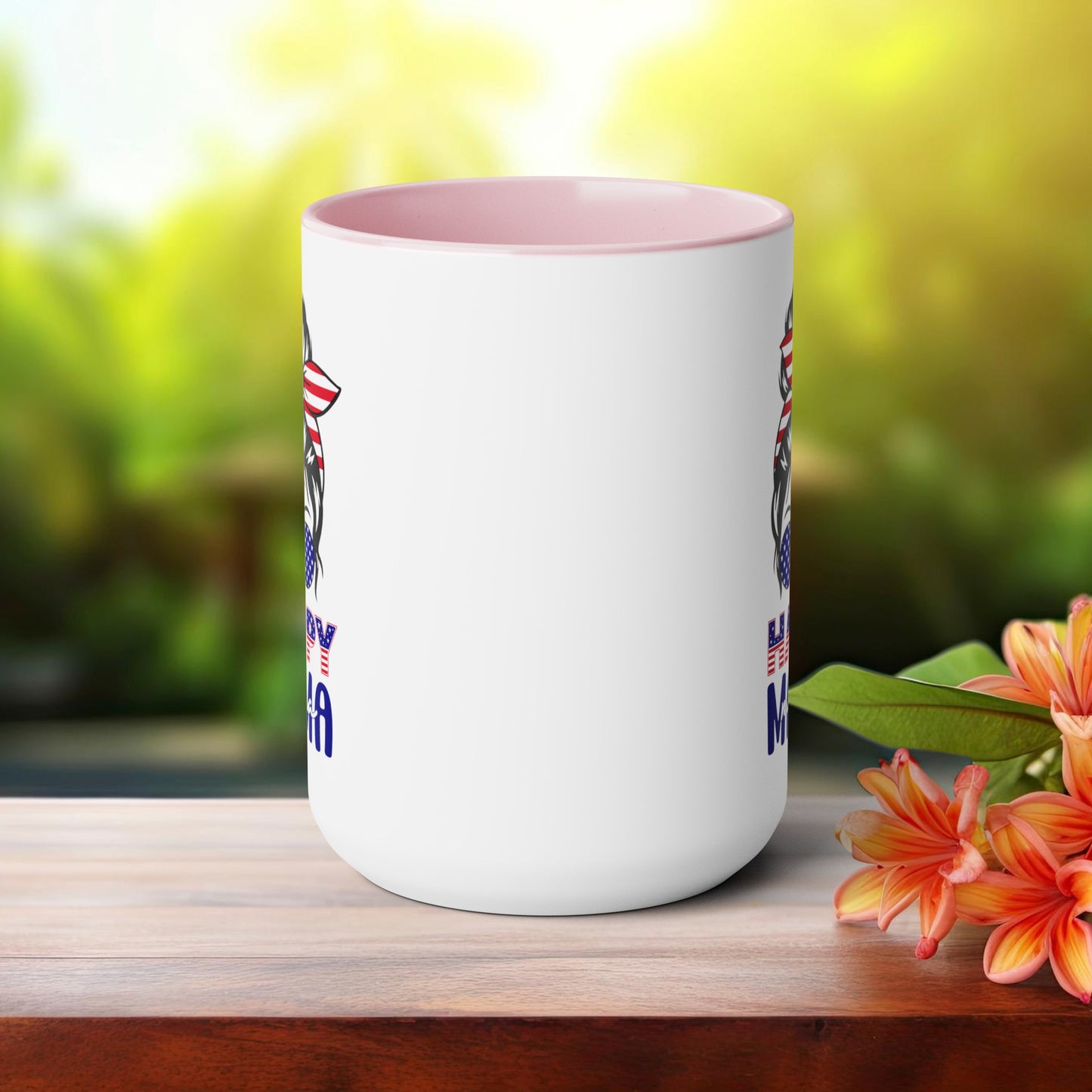 Happy 4th Of July Two -Tone Coffee Mug.15oz. Happy Independence Day Coffee Mug. America, Red White Blue, Flag,Peace Love America. Happy Mama.