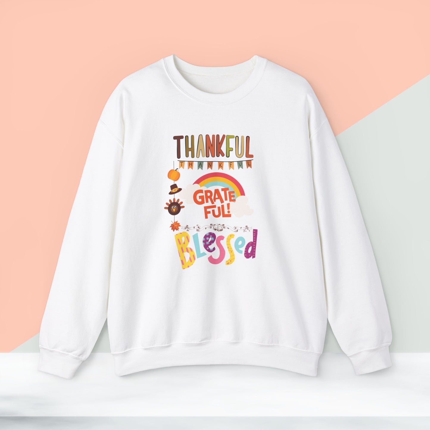 Thankful Grateful Blessed Sweatshirt, HappyThanksgiving Sweatshirt - Unisex Heavy Blend, Happy Thanksgiving2024 Sweatshirt, Thanksgiving Gift, Festive Sweatshirt.