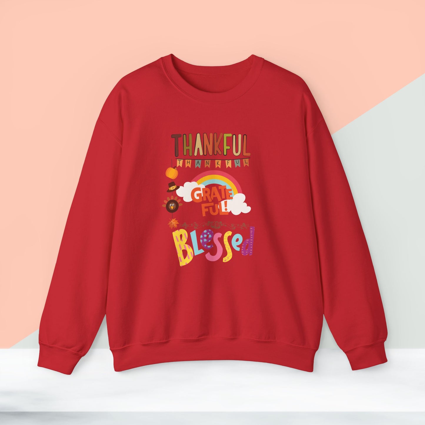 Thankful Grateful Blessed Sweatshirt, HappyThanksgiving Sweatshirt - Unisex Heavy Blend, Happy Thanksgiving2024 Sweatshirt, Thanksgiving Gift, Festive Sweatshirt.