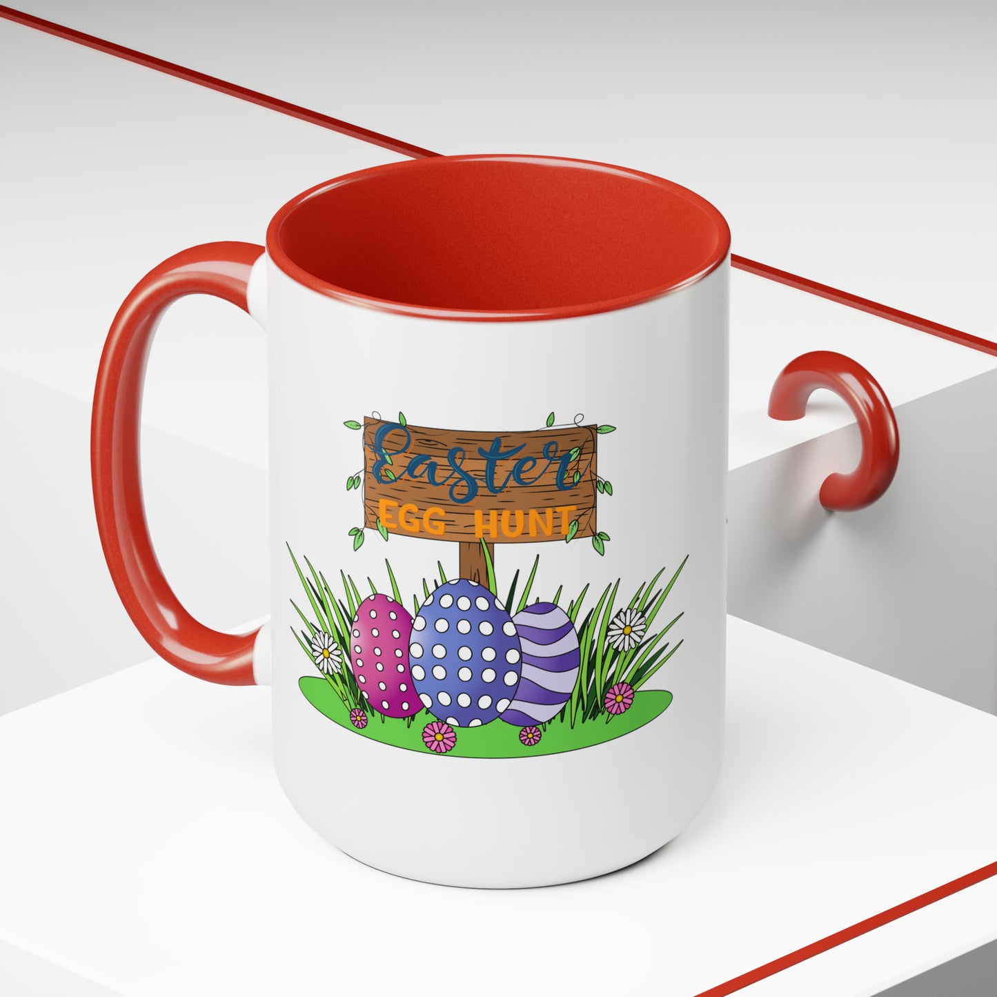 Easter Egg Hunt Two-Tone Coffee Mugs, 15oz