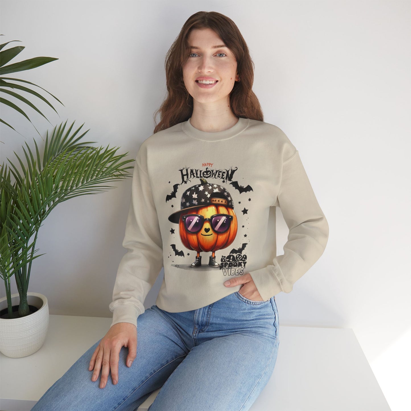 Spooky Vibes Halloween Sweatshirt, Happy Halloween Sweatshirt - Unisex Heavy Blend Crewneck, Halloween Sweatshirt, Cute Spooky Ghost sweatshirt.