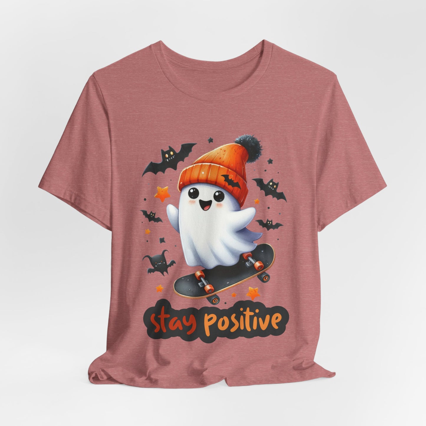 Stay Positive Cute Ghost T-shirt, Happy Halloween Skeleton T-shirt, Happy Halloween T-shirt, Trick Or Treat T-shirt, Halloween T-shirt, Cool Halloween T-shirt, Spooky T-shirt,