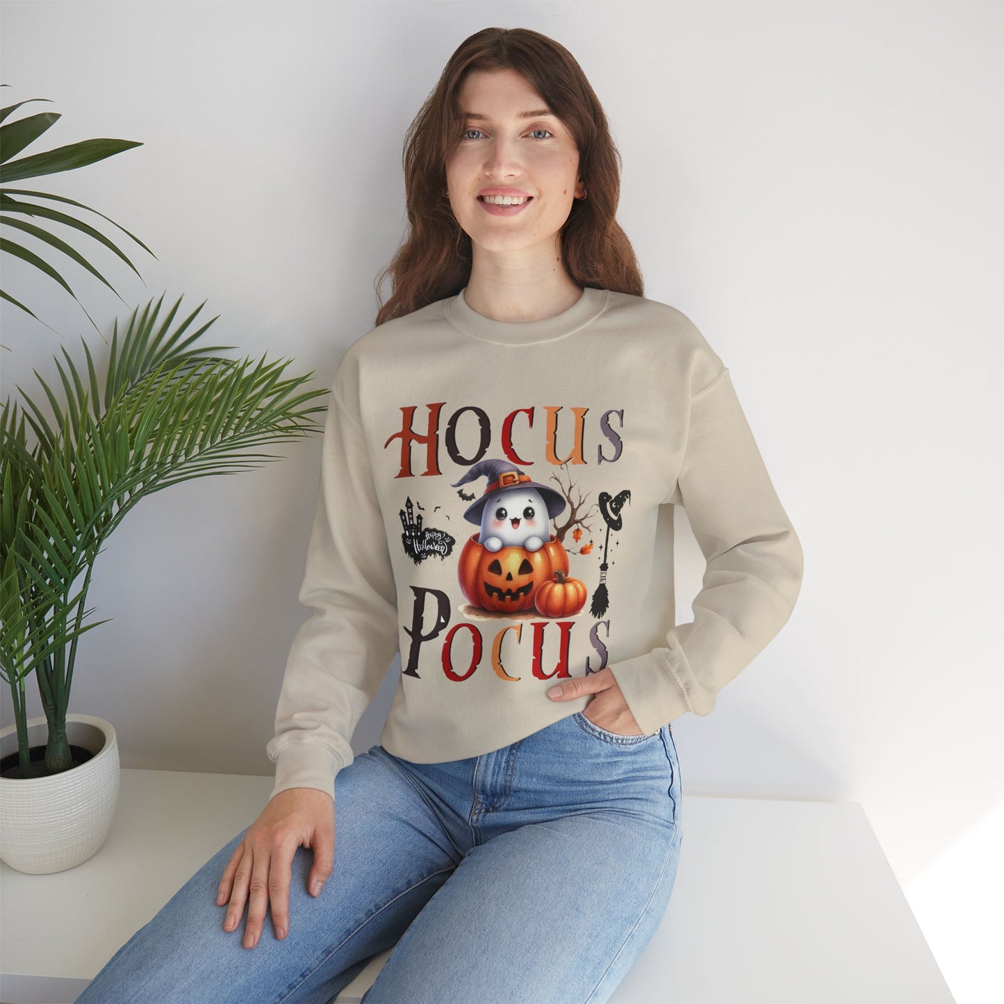 Hocus Pocus Happy Halloween Sweatshirt, Happy Halloween Sweatshirt - Unisex Heavy Blend Crewneck, Halloween Sweatshirt, Cute Spooky Ghost sweatshirt.