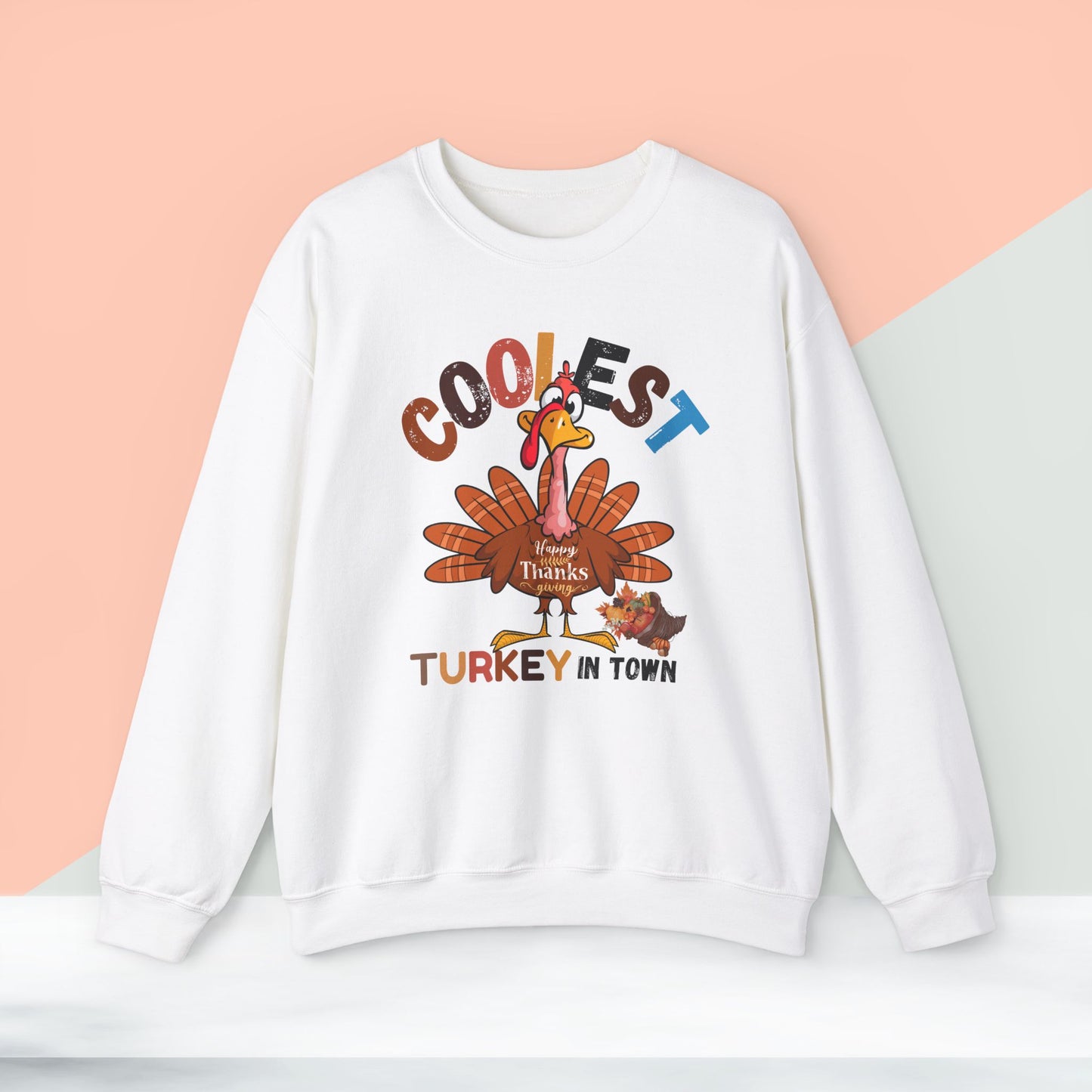 Coolest Turkey in Town Sweatshirt, HappyThanksgiving Sweatshirt - Unisex Heavy Blend, Happy Thanksgiving2024 Sweatshirt, Thanksgiving Gift, Festive Sweatshirt.