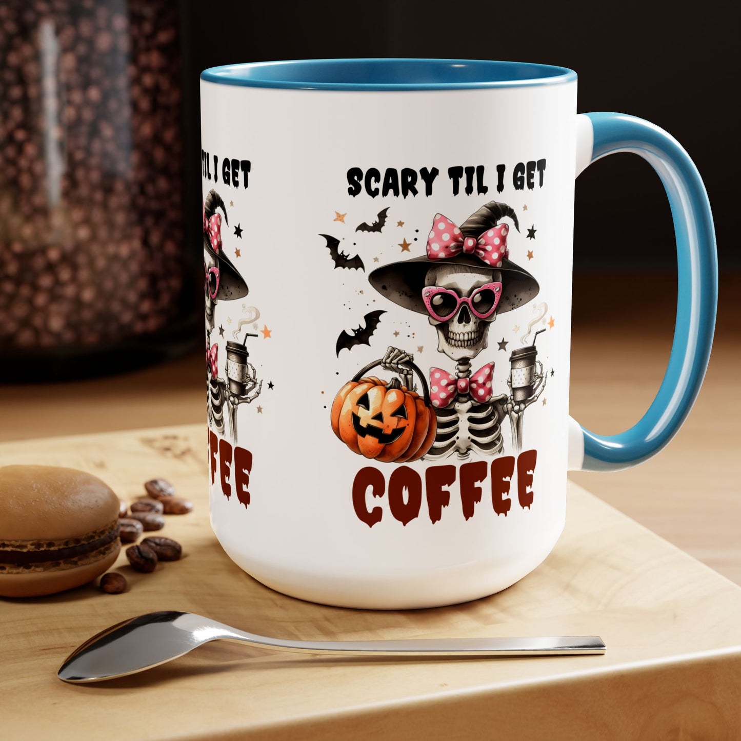 Scary Til I Get Coffee Halloween Coffee Mug, Let's Go Halloween Coffee Mug, Trick or Treat Halloween Coffee Mug, Cute Skeleton Coffee Mug, Spooky Season Halloween Coffee Mug.