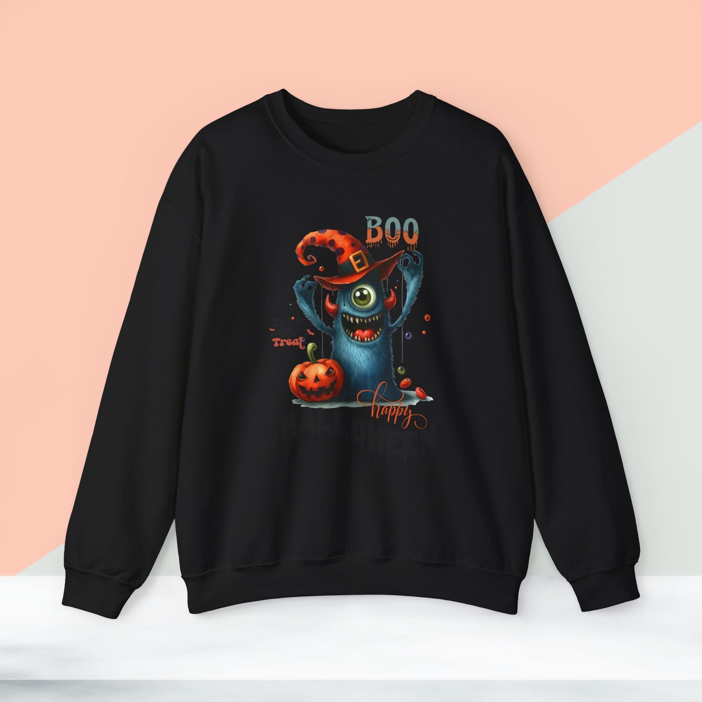 Boo Happy Halloween Sweatshirt, Happy Halloween Sweatshirt - Unisex Heavy Blend Crewneck, Halloween Sweatshirt, Cute Spooky Ghost sweatshirt.