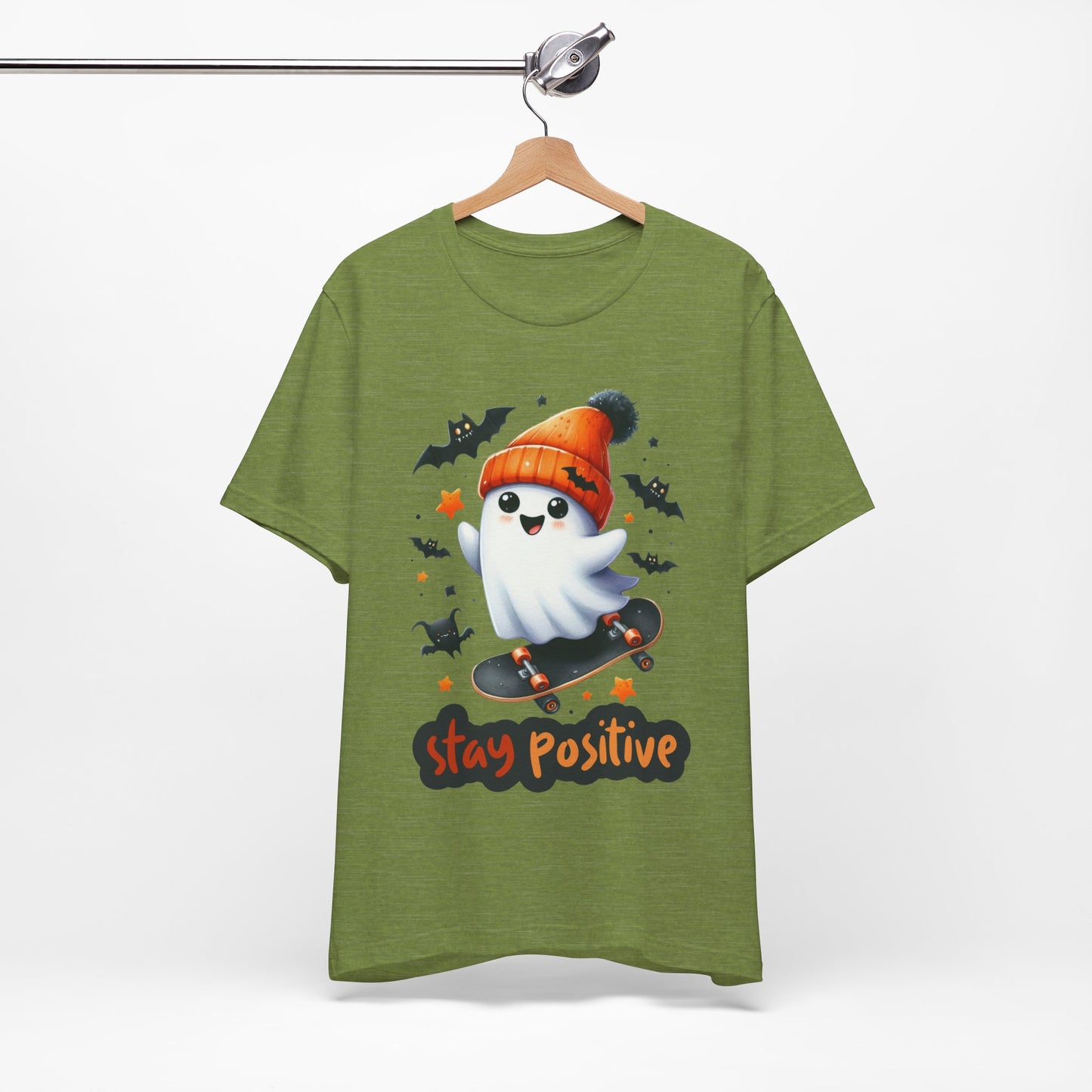 Stay Positive Cute Ghost T-shirt, Happy Halloween Skeleton T-shirt, Happy Halloween T-shirt, Trick Or Treat T-shirt, Halloween T-shirt, Cool Halloween T-shirt, Spooky T-shirt,