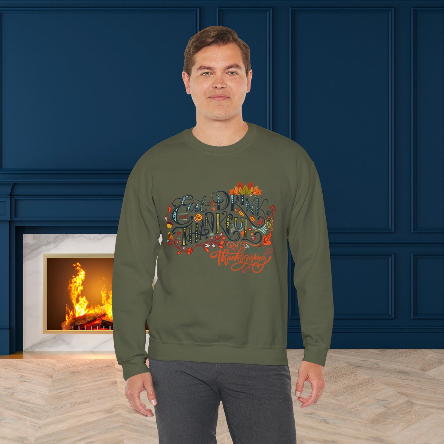 Eat Drink & Thankful Sweatshirt, Thanksgiving Sweatshirt, HappyThanksgiving Sweatshirt - Unisex Heavy Blend, Happy Thanksgiving2024 Sweatshirt, Thanksgiving Gift, Festive Sweatshirt.
