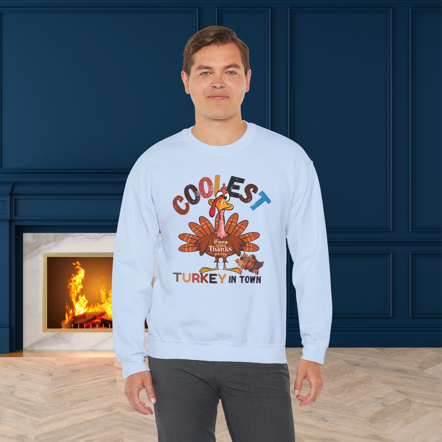 Coolest Turkey in Town Sweatshirt, HappyThanksgiving Sweatshirt - Unisex Heavy Blend, Happy Thanksgiving2024 Sweatshirt, Thanksgiving Gift, Festive Sweatshirt.