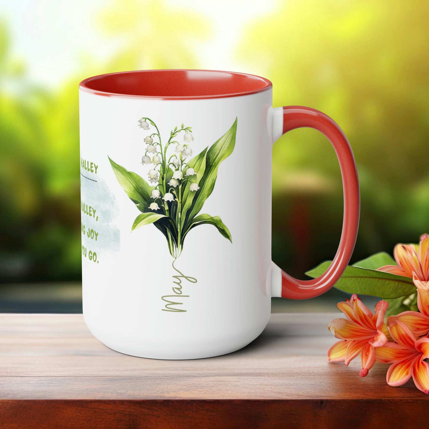 Birth Month FlowerTwo-Tone Coffee Mugs, 15oz, May Birth Month Flower mug.
