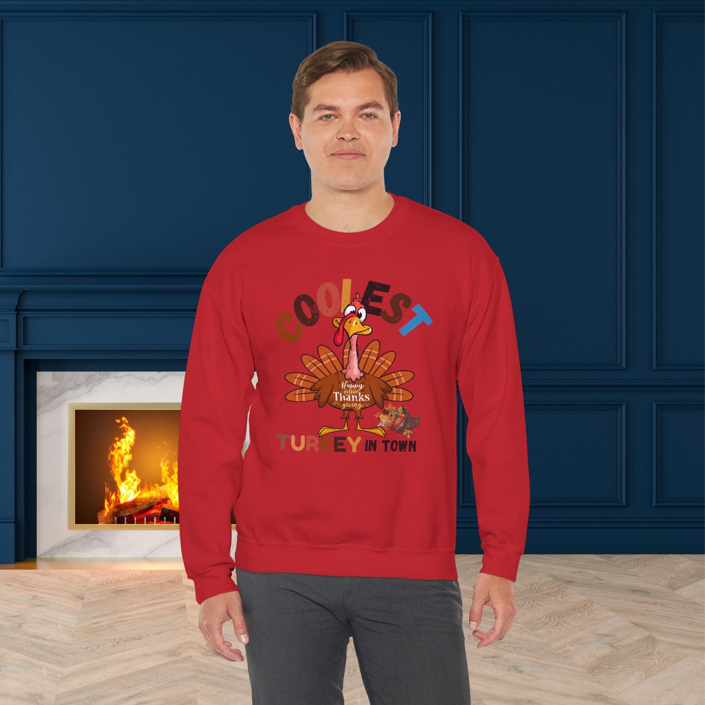 Coolest Turkey in Town Sweatshirt, HappyThanksgiving Sweatshirt - Unisex Heavy Blend, Happy Thanksgiving2024 Sweatshirt, Thanksgiving Gift, Festive Sweatshirt.