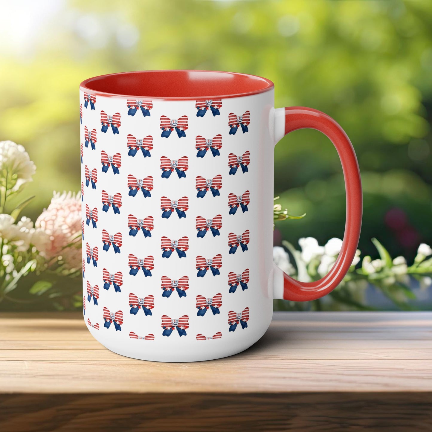 Happy 4th Of July Two -Tone Coffee Mug.15oz.America, Flag, Peace Love America. Proud To Be An American, Red White Blue mug.