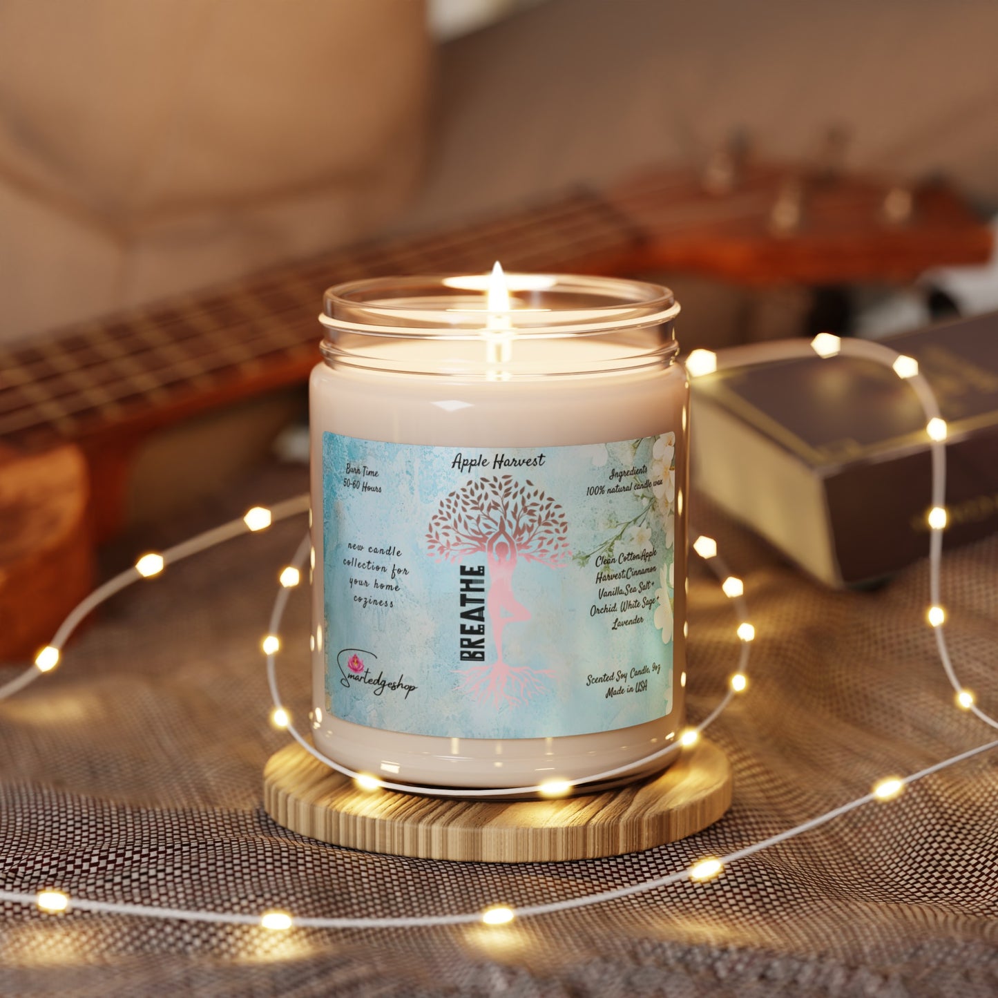 Breathe Yoga Scented Soy Candle, 9oz,Yoga , CuteCandle, Mindful Gift, Yoga lovers candle, Yoga Instructor Gift, Gift For Yoga lovers, Gift For Yogi.