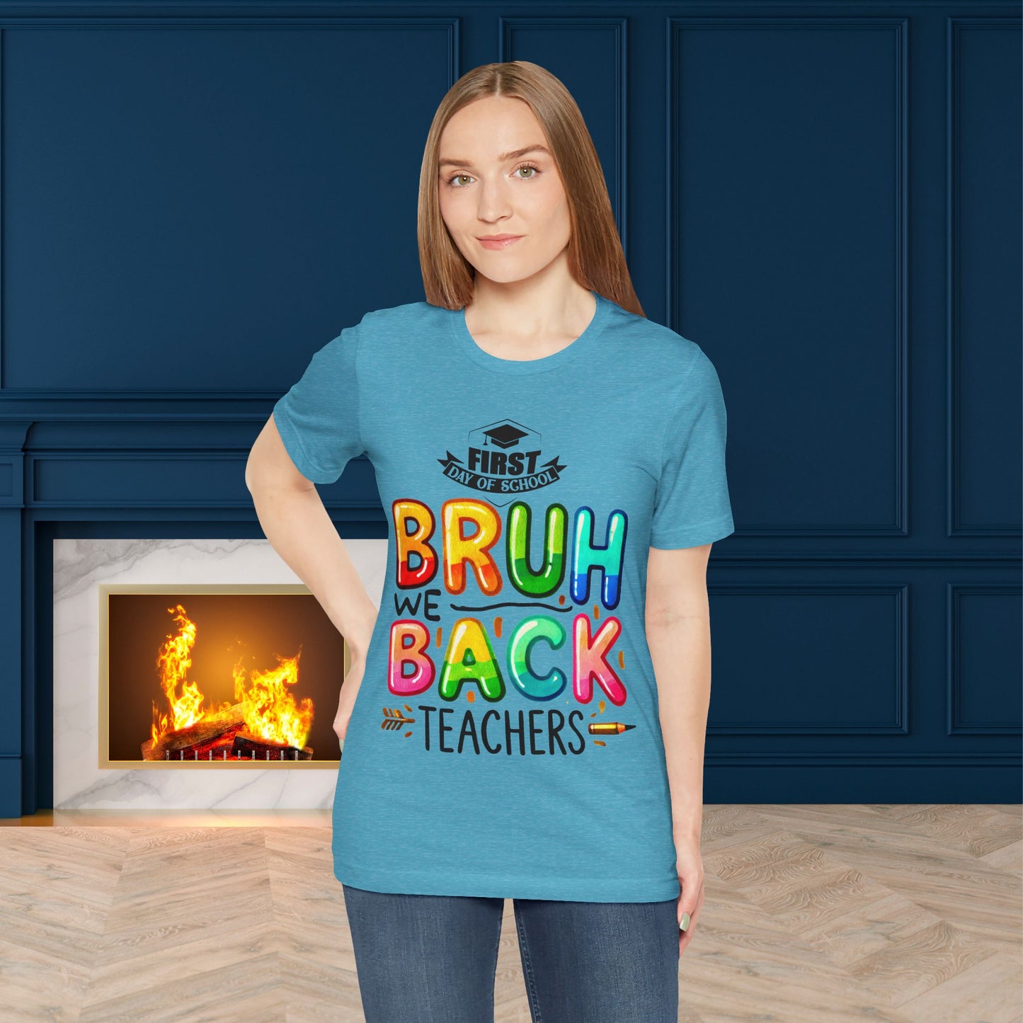 Bruh We Back Teacher T-Shirt, Looking Cool For BackTo School T-Shirt, Hello Teacher T-Shirt, Back To School T-Shirt, Teach Love Inspire Teacher Shirt, Teacher Back To school unisex jersey short sleeve.First Day Vibes T-Shirt.
