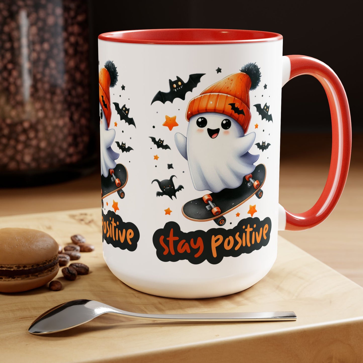 Stay Positive Halloween Coffee Mug, Let's Go Halloween Coffee Mug, Trick or Treat Halloween Coffee Mug, Cute Skeleton Coffee Mug, Spooky Season Halloween Coffee Mug.