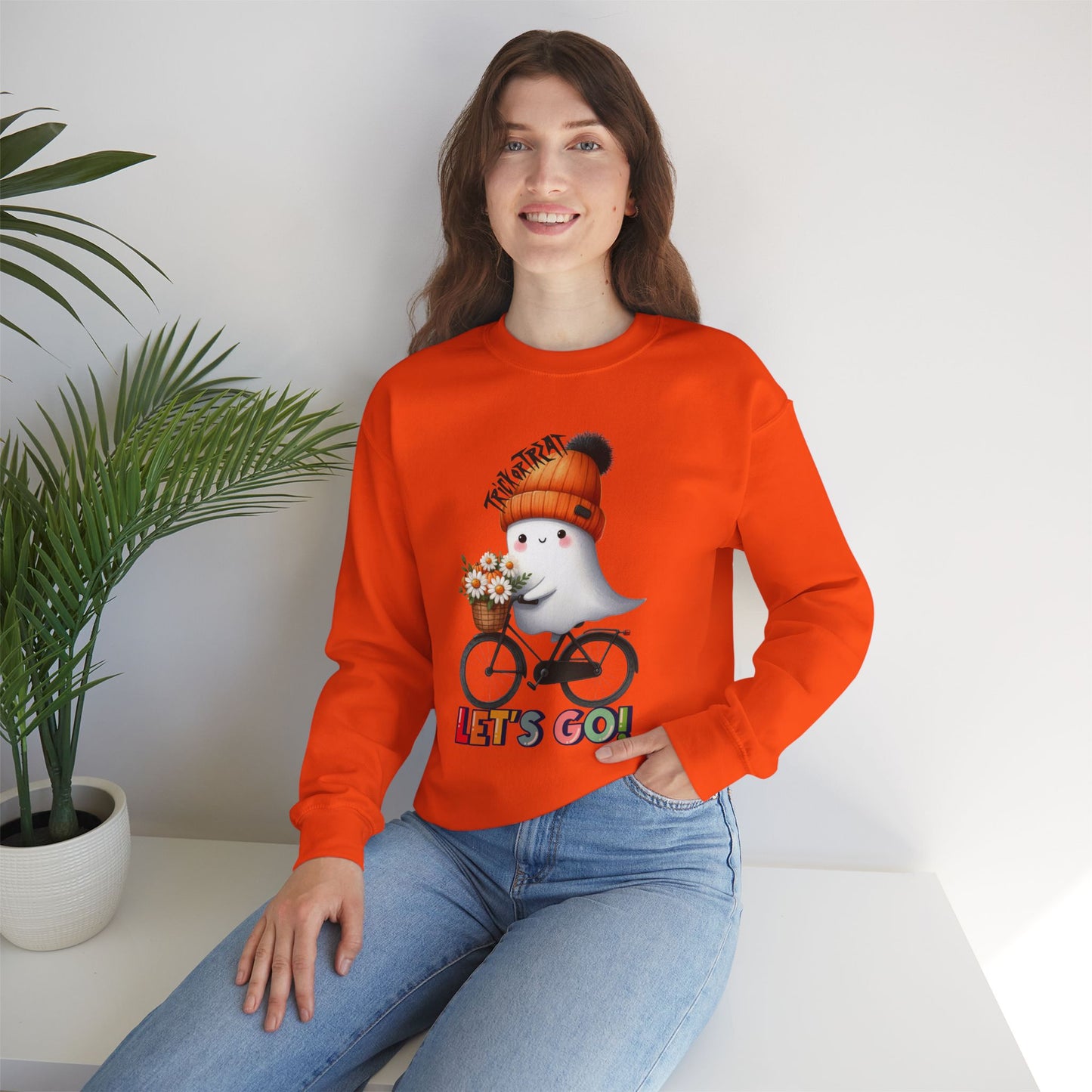 Let's Go Happy Halloween Sweatshirt, Happy Halloween Sweatshirt - Unisex Heavy Blend Crewneck, Halloween Sweatshirt, Cute Spooky Ghost sweatshirt.