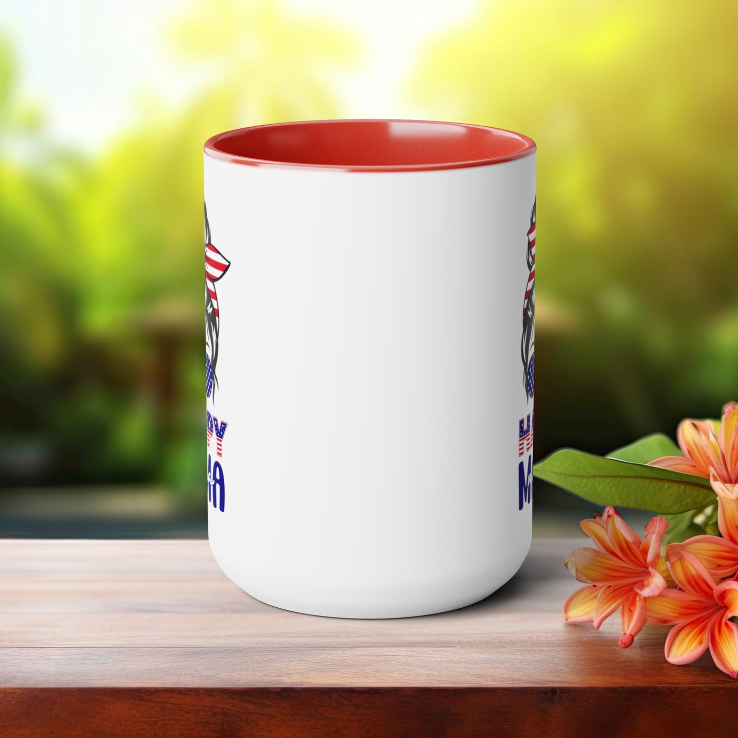 Happy 4th Of July Two -Tone Coffee Mug.15oz. Happy Independence Day Coffee Mug. America, Red White Blue, Flag,Peace Love America. Happy Mama.