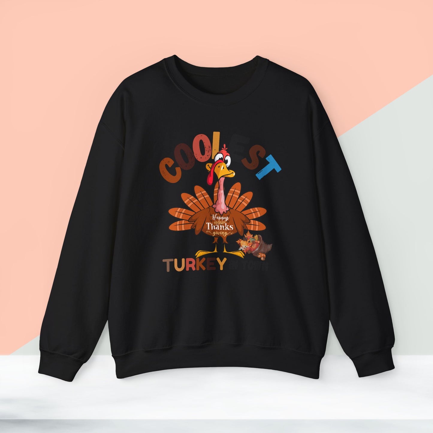 Coolest Turkey in Town Sweatshirt, HappyThanksgiving Sweatshirt - Unisex Heavy Blend, Happy Thanksgiving2024 Sweatshirt, Thanksgiving Gift, Festive Sweatshirt.