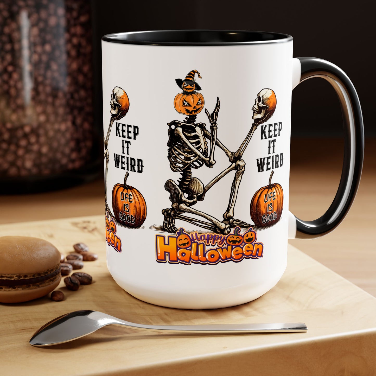 Keep It Weird Halloween Coffee Mug, Beware Halloween Coffee Mug, Trick or Treat Halloween Coffee Mug, Cute Skeleton Coffee Mug, Spooky Season Halloween Coffee Mug.