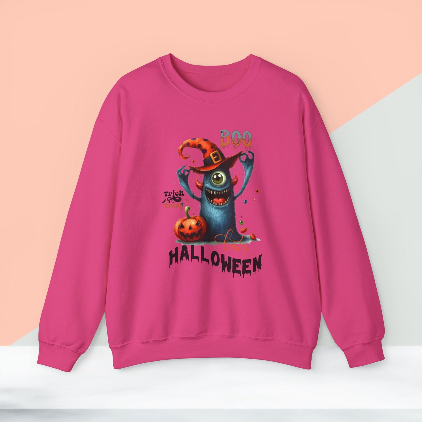Boo Happy Halloween Sweatshirt, Happy Halloween Sweatshirt - Unisex Heavy Blend Crewneck, Halloween Sweatshirt, Cute Spooky Ghost sweatshirt.