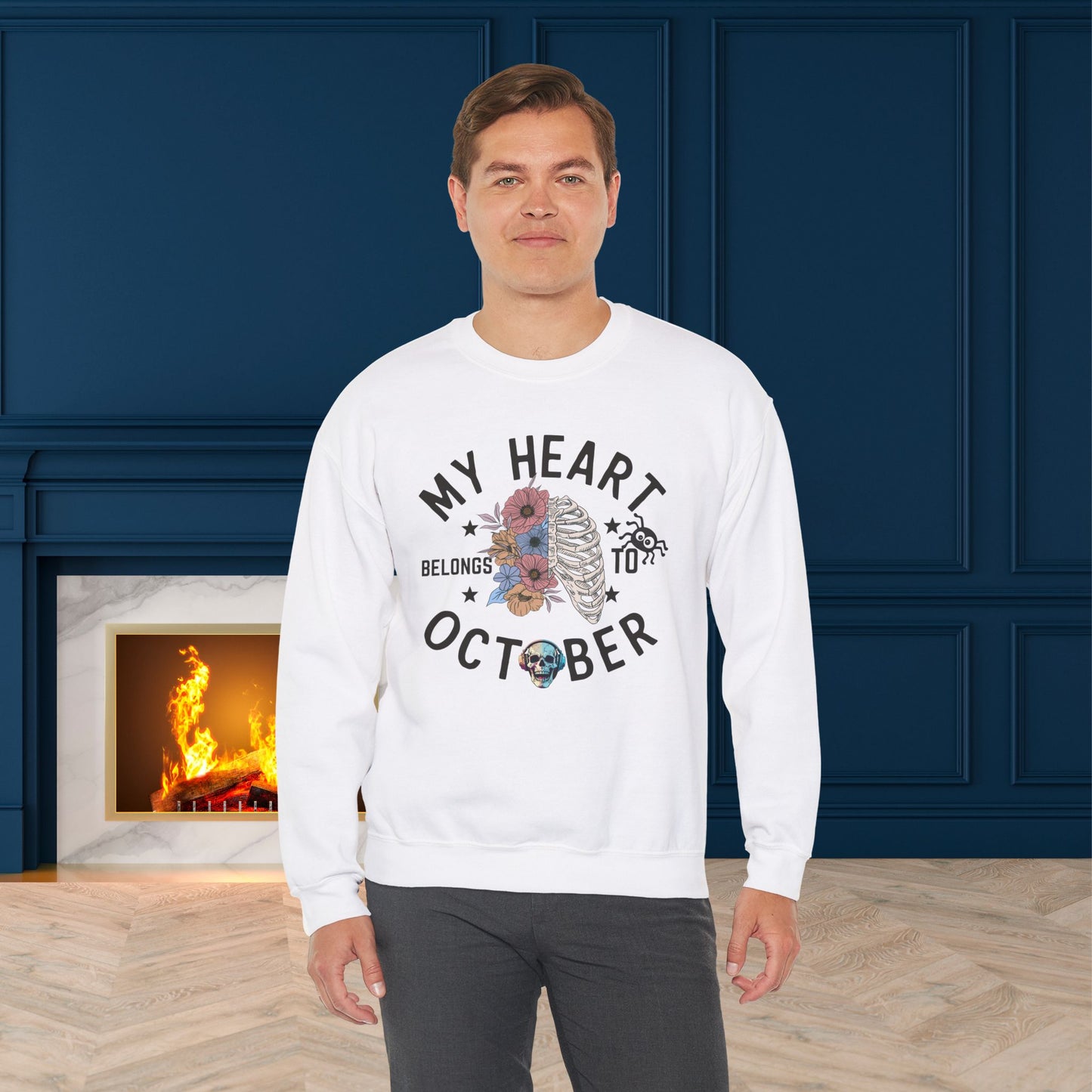 My Heart Belongs To October Halloween Sweatshirt, Happy Halloween Sweatshirt - Unisex Heavy Blend Crewneck, Halloween Sweatshirt, Cute Spooky Ghost sweatshirt.