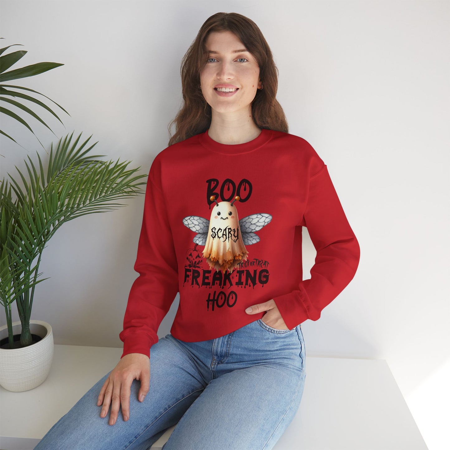 Boo Freaking Hoo Halloween Sweatshirt, Happy Halloween Sweatshirt - Unisex Heavy Blend Crewneck, Halloween Sweatshirt, Cute Spooky Ghost sweatshirt.