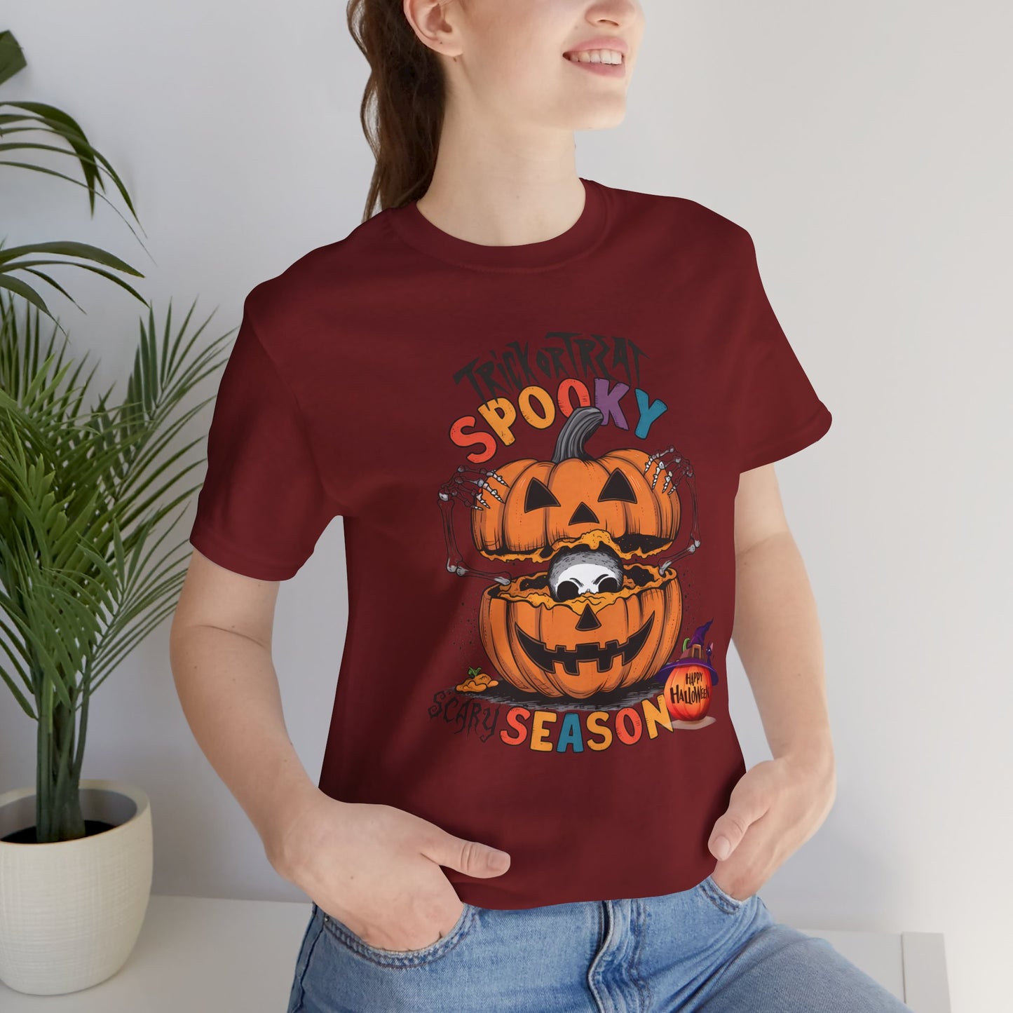 Spooky Scary Season T-shirt, Happy Halloween Skeleton T-shirt, Happy Halloween T-shirt, Trick Or Treat T-shirt, Halloween T-shirt, Cool Halloween T-shirt, Spooky T-shirt,