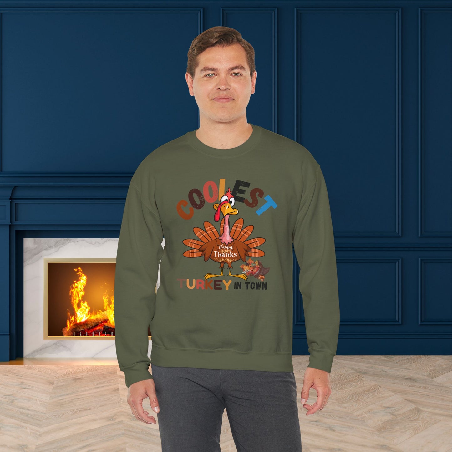 Coolest Turkey in Town Sweatshirt, HappyThanksgiving Sweatshirt - Unisex Heavy Blend, Happy Thanksgiving2024 Sweatshirt, Thanksgiving Gift, Festive Sweatshirt.