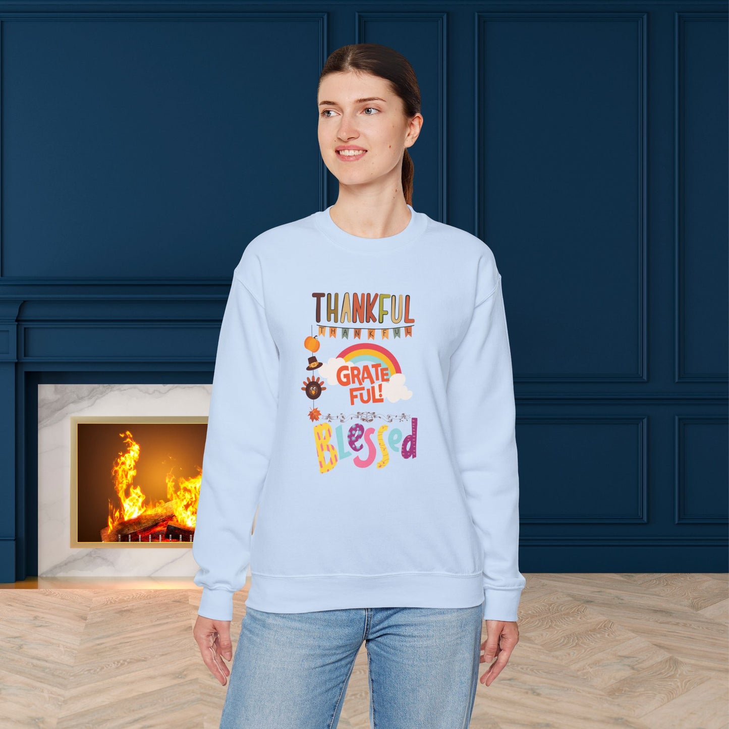 Thankful Grateful Blessed Sweatshirt, HappyThanksgiving Sweatshirt - Unisex Heavy Blend, Happy Thanksgiving2024 Sweatshirt, Thanksgiving Gift, Festive Sweatshirt.