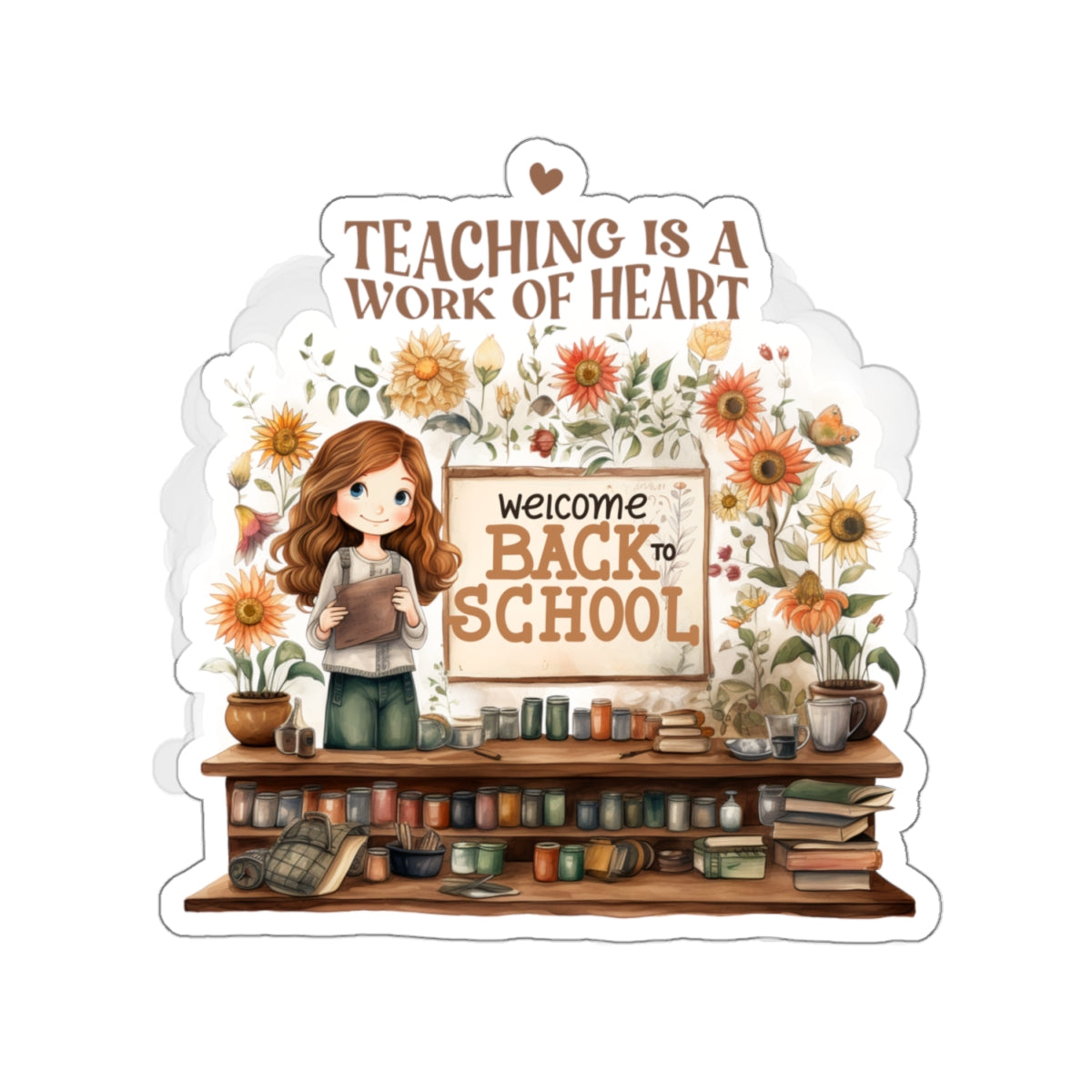 Teaching Is A Work Of Heart Back To School Kiss-Cut Stickers, First Grade Squad Kiss-Cut Stickers, Gift for First graders, Ready for School, Back to Learning.