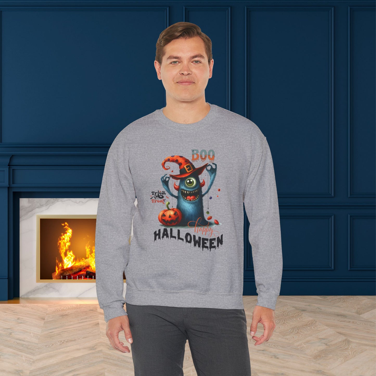 Boo Happy Halloween Sweatshirt, Happy Halloween Sweatshirt - Unisex Heavy Blend Crewneck, Halloween Sweatshirt, Cute Spooky Ghost sweatshirt.