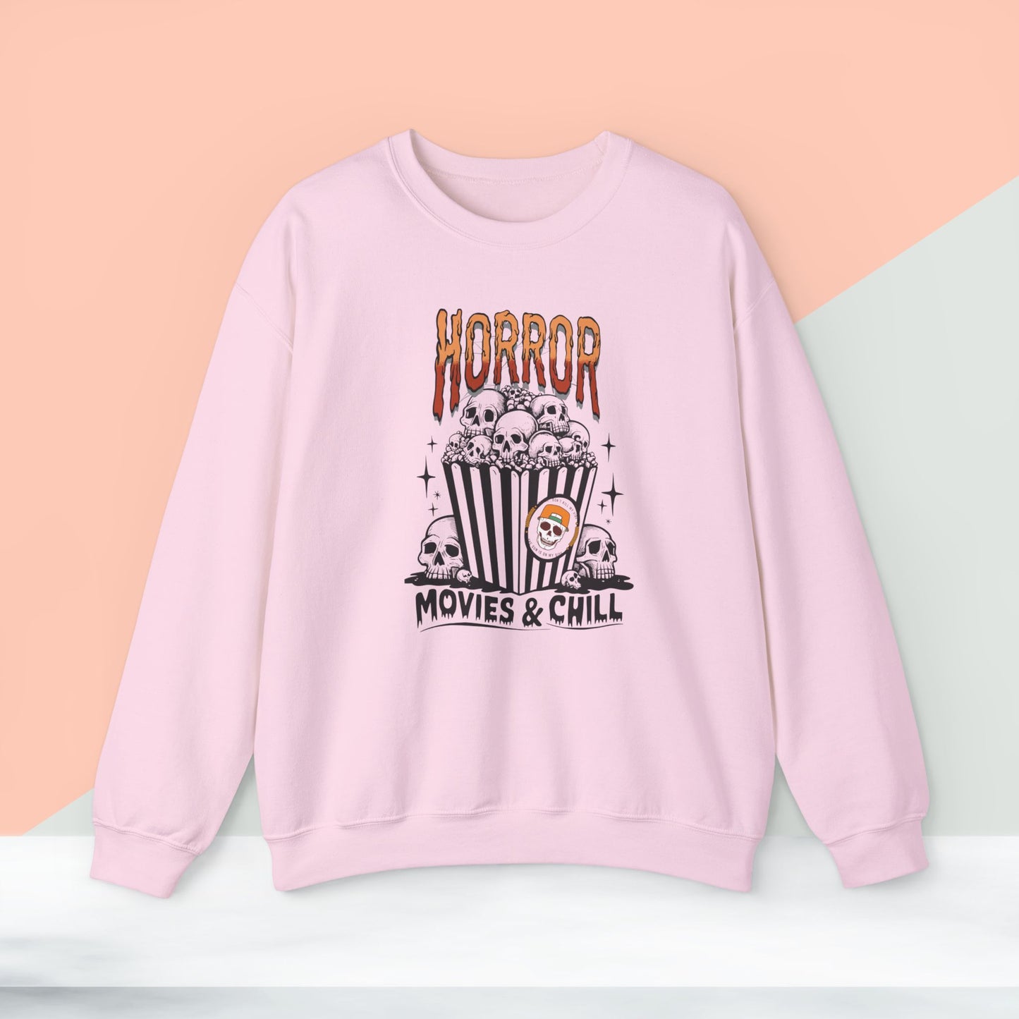 Horror Movies & Chill Sweatshirt, Happy Halloween Sweatshirt - Unisex Heavy Blend Crewneck, Halloween Sweatshirt, Cute Spooky Ghost sweatshirt.