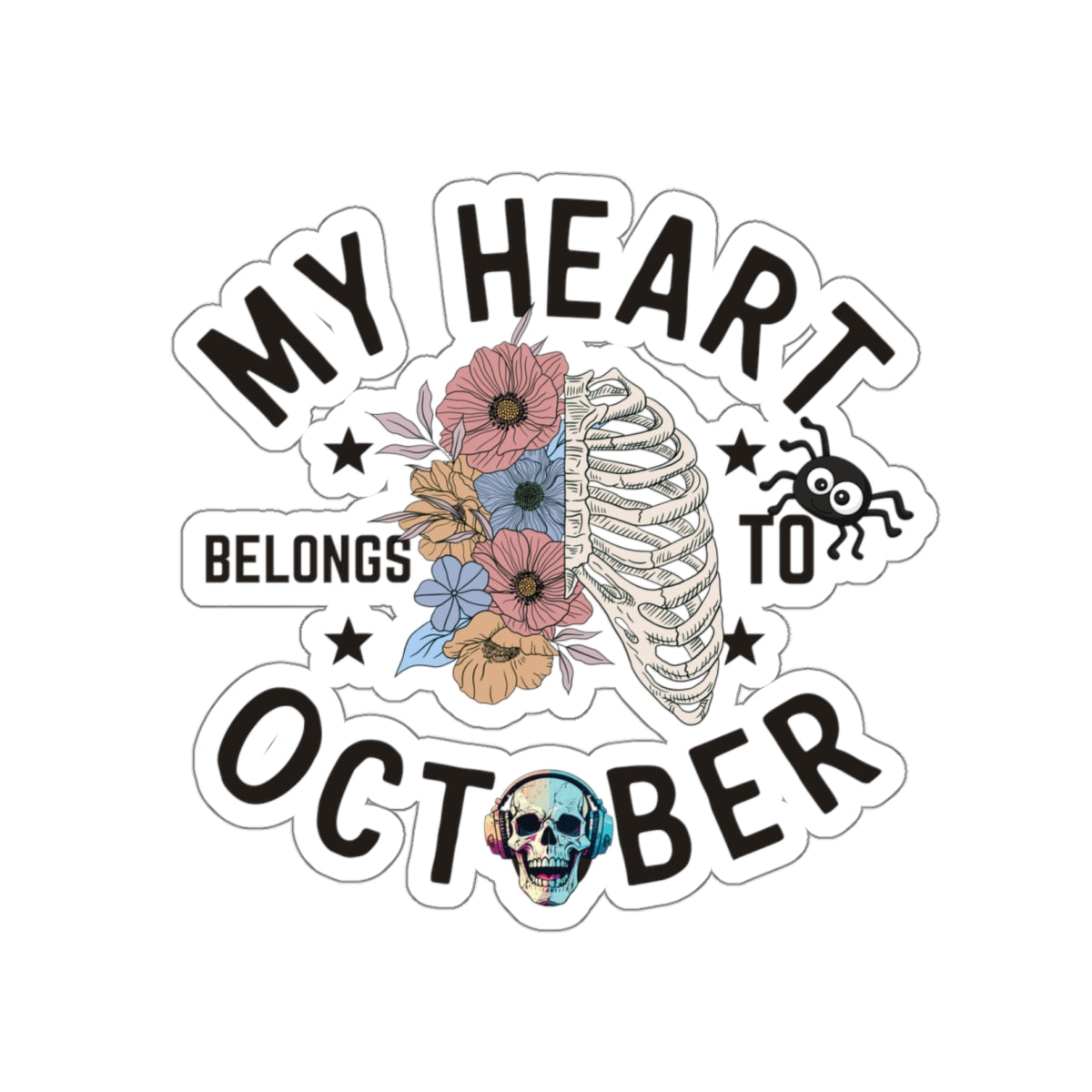 My Heart Belongs To October Kiss-Cut Stickers, Spooky Vibes Happy Halloween Kiss-Cut Stickers, Happy Halloween Kiss-Cut Stickers, Spooky Season Kiss-Cut Stickers, Trick Or Treat Halloween Kiss-Cut Stickers.