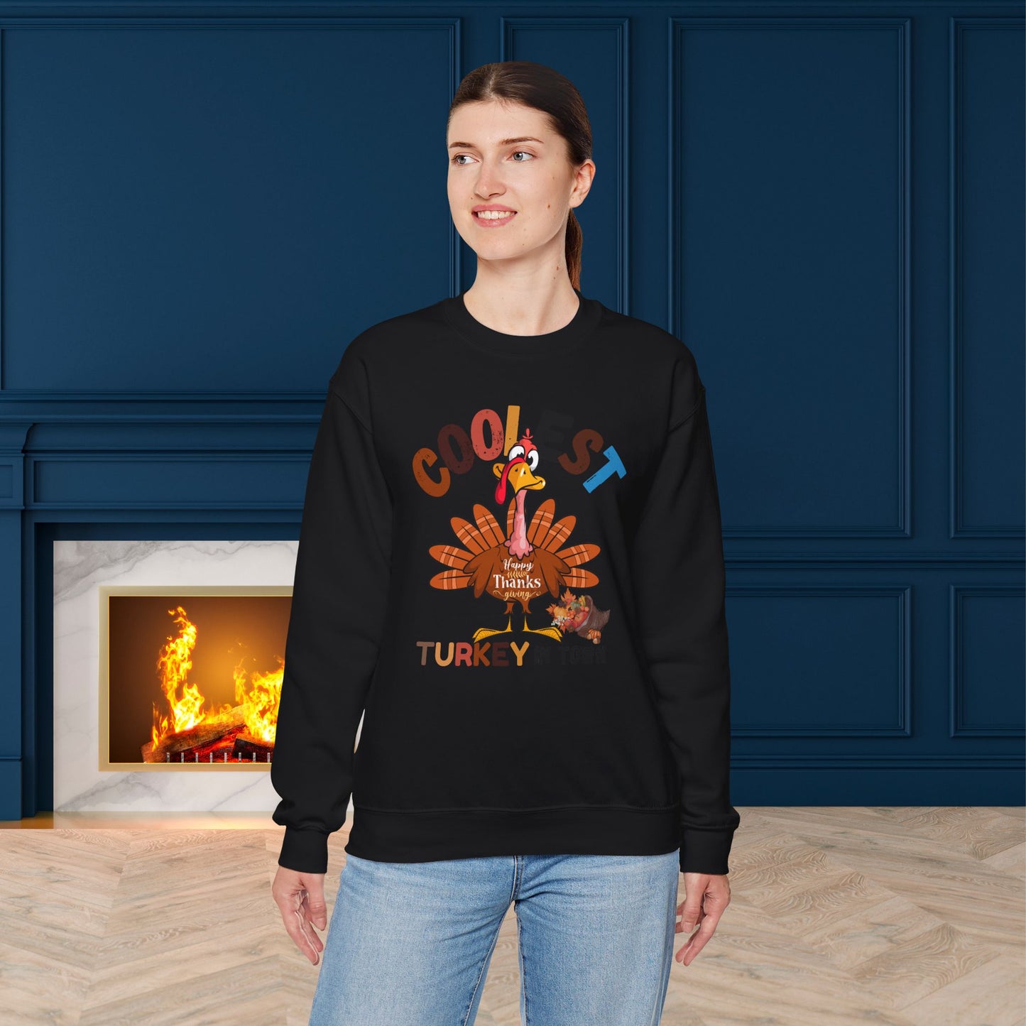 Coolest Turkey in Town Sweatshirt, HappyThanksgiving Sweatshirt - Unisex Heavy Blend, Happy Thanksgiving2024 Sweatshirt, Thanksgiving Gift, Festive Sweatshirt.