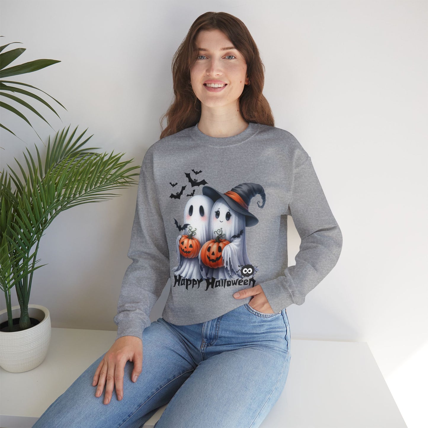 Happy Halloween Sweatshirt, Happy Halloween Sweatshirt - Unisex Heavy Blend Crewneck, Halloween Sweatshirt, Cute Spooky Ghost sweatshirt.