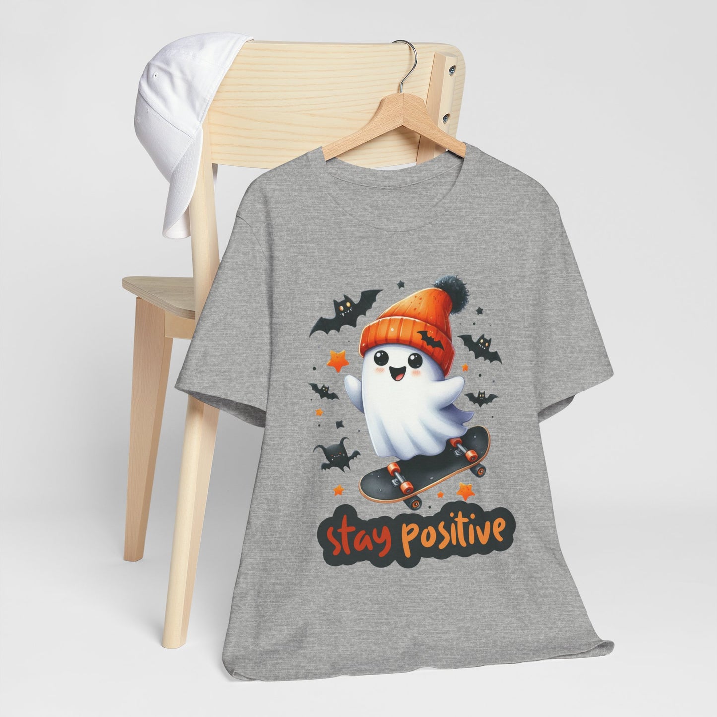 Stay Positive Cute Ghost T-shirt, Happy Halloween Skeleton T-shirt, Happy Halloween T-shirt, Trick Or Treat T-shirt, Halloween T-shirt, Cool Halloween T-shirt, Spooky T-shirt,
