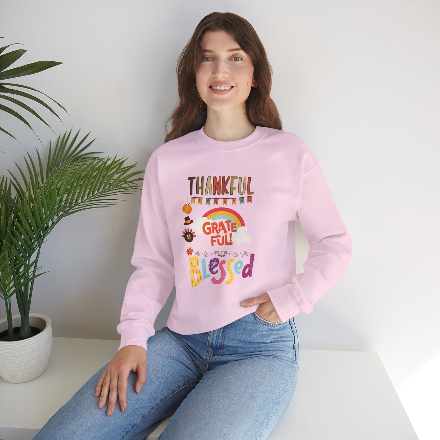 Thankful Grateful Blessed Sweatshirt, HappyThanksgiving Sweatshirt - Unisex Heavy Blend, Happy Thanksgiving2024 Sweatshirt, Thanksgiving Gift, Festive Sweatshirt.