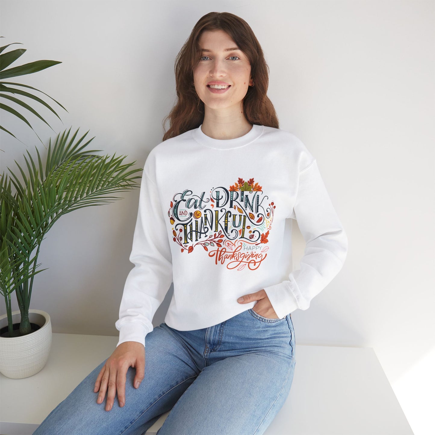 Eat Drink & Thankful Sweatshirt, Thanksgiving Sweatshirt, HappyThanksgiving Sweatshirt - Unisex Heavy Blend, Happy Thanksgiving2024 Sweatshirt, Thanksgiving Gift, Festive Sweatshirt.