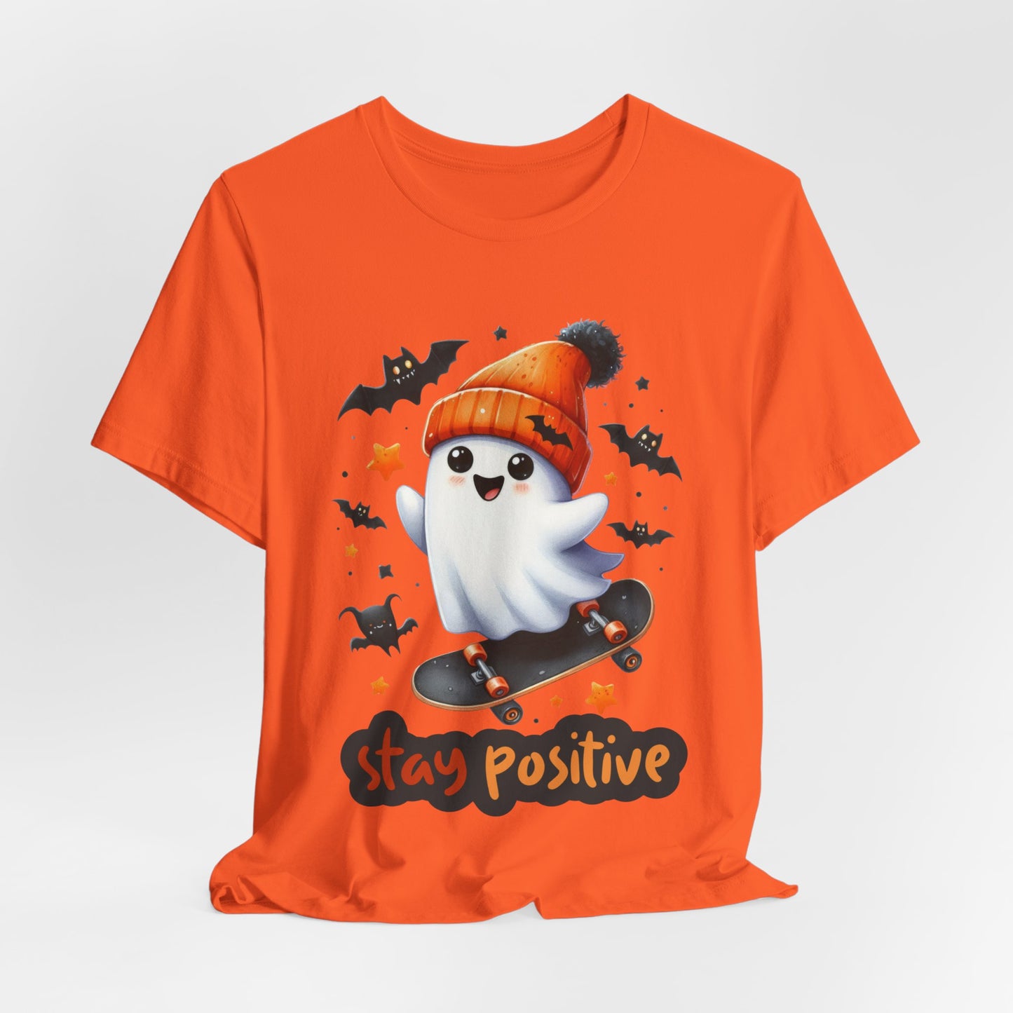 Stay Positive Cute Ghost T-shirt, Happy Halloween Skeleton T-shirt, Happy Halloween T-shirt, Trick Or Treat T-shirt, Halloween T-shirt, Cool Halloween T-shirt, Spooky T-shirt,
