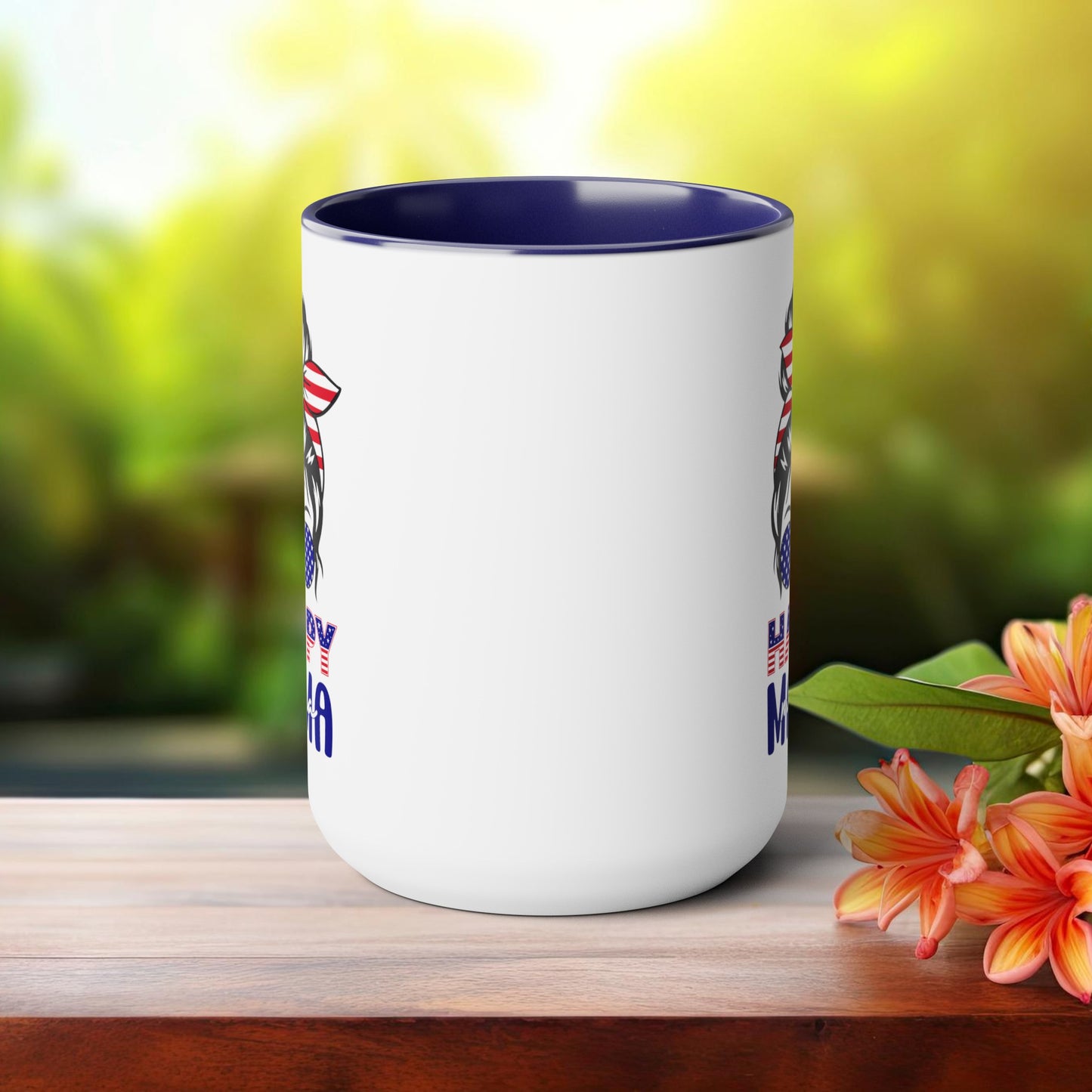 Happy 4th Of July Two -Tone Coffee Mug.15oz. Happy Independence Day Coffee Mug. America, Red White Blue, Flag,Peace Love America. Happy Mama.