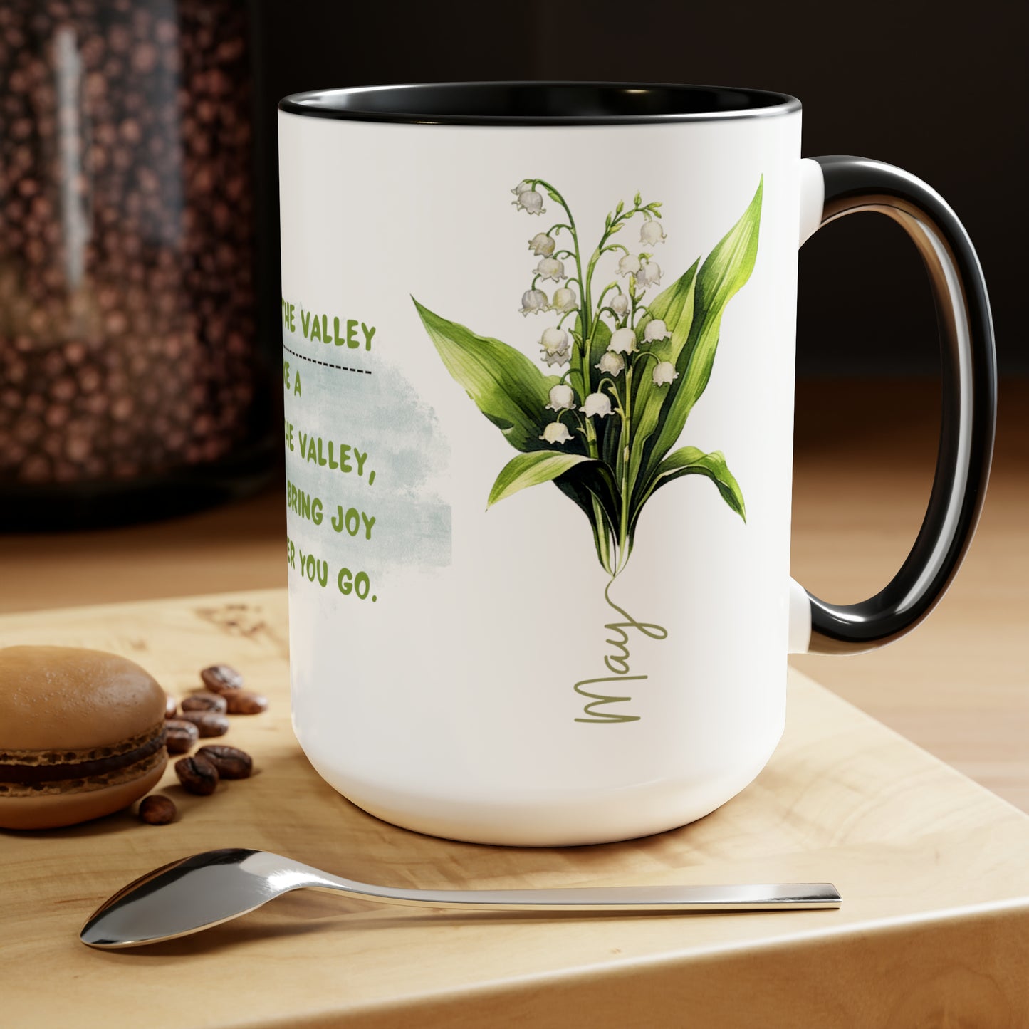 Birth Month FlowerTwo-Tone Coffee Mugs, 15oz, May Birth Month Flower mug.