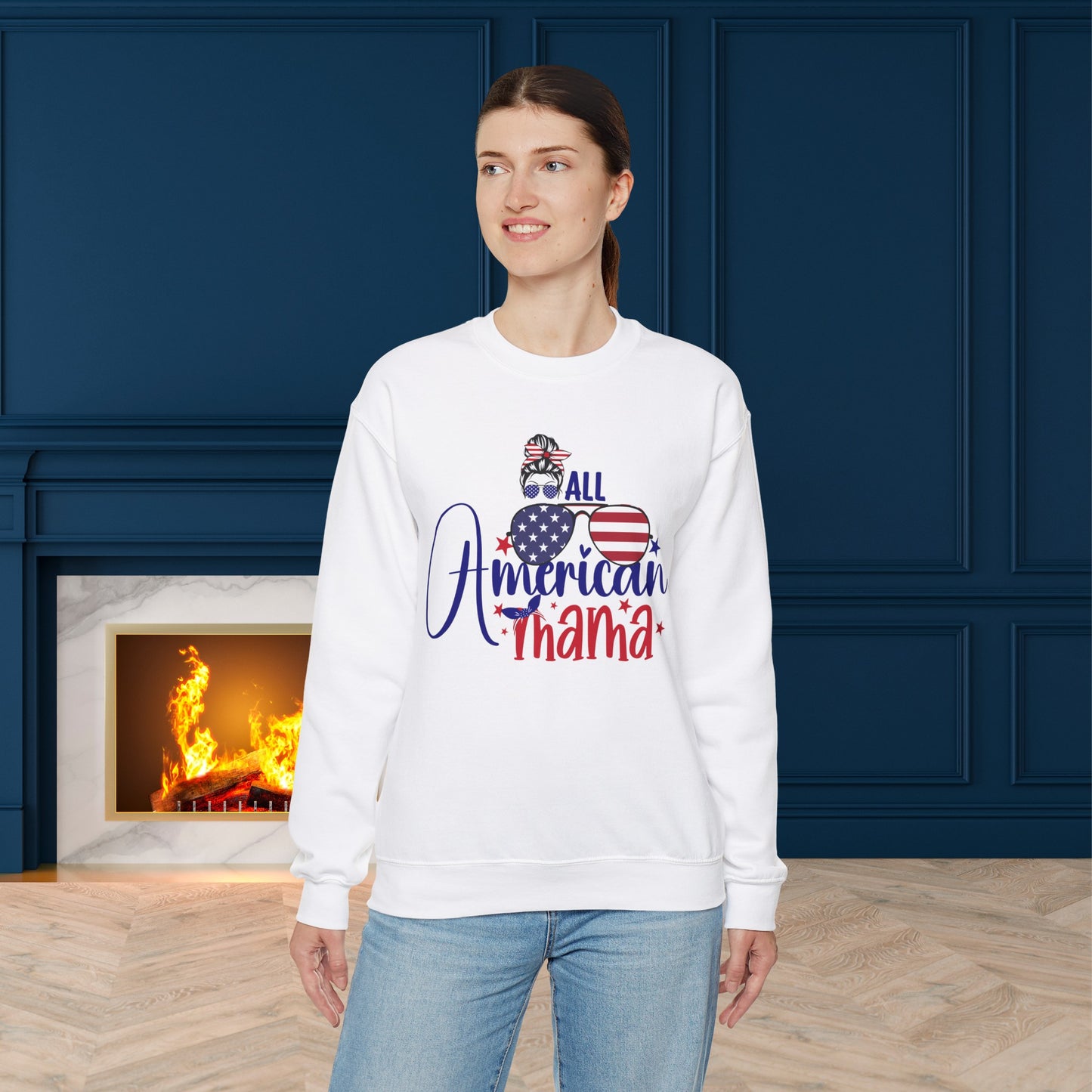 Happy 4th Of July Sweatshirt, All American Mama Sweatshirt, Fourth of July unisex heavy blend crewneck sweatshirt.