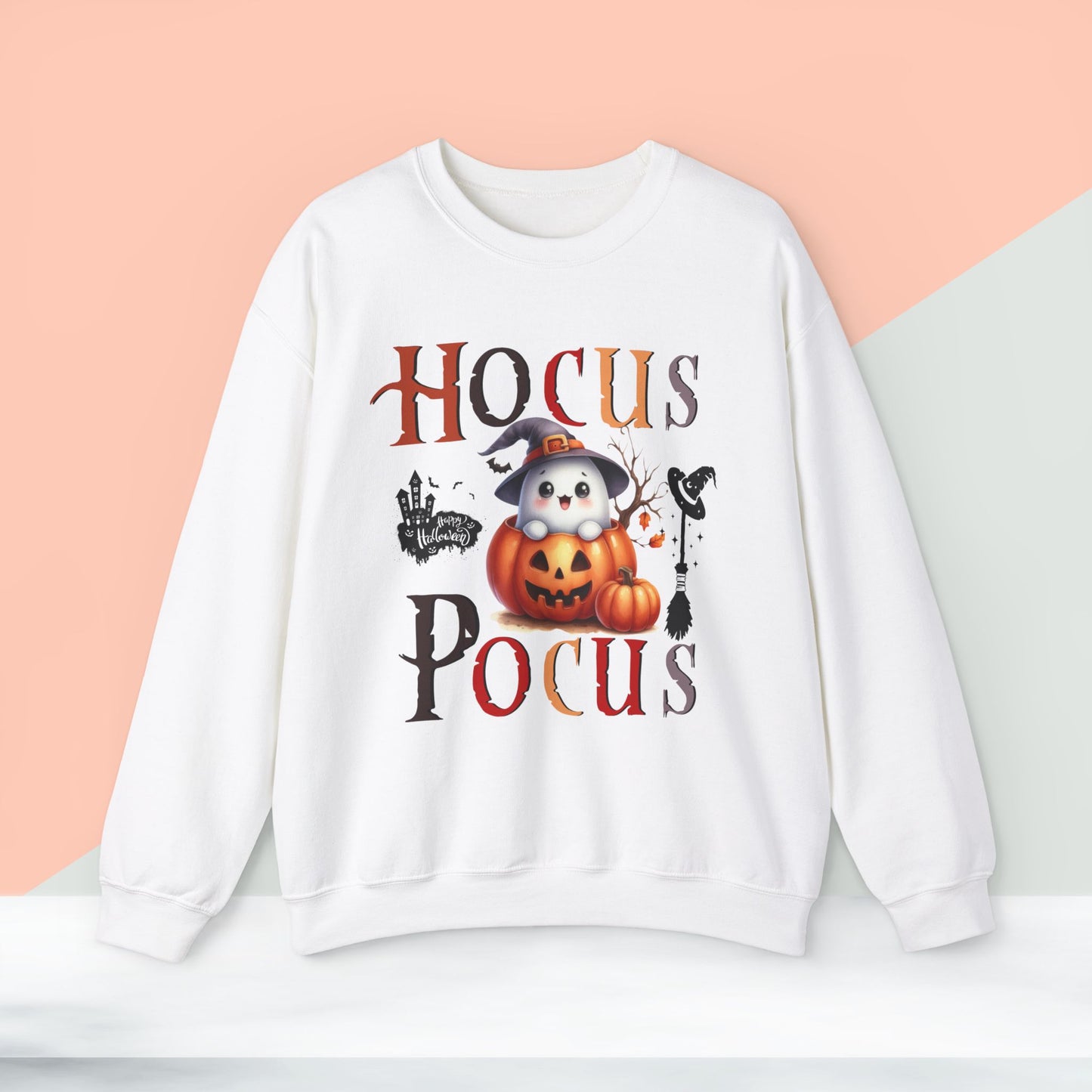 Hocus Pocus Happy Halloween Sweatshirt, Happy Halloween Sweatshirt - Unisex Heavy Blend Crewneck, Halloween Sweatshirt, Cute Spooky Ghost sweatshirt.