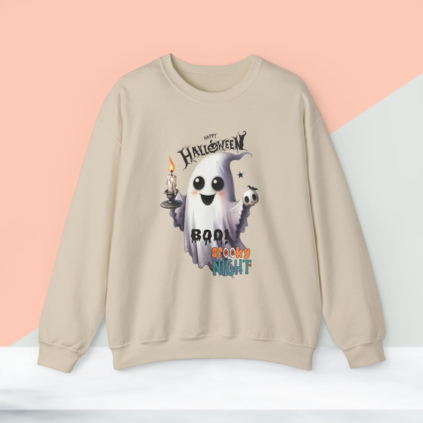 Boo Spooky Night Happy Halloween Sweatshirt, Happy Halloween Sweatshirt - Unisex Heavy Blend Crewneck, Halloween Sweatshirt, Cute Spooky Ghost sweatshirt.