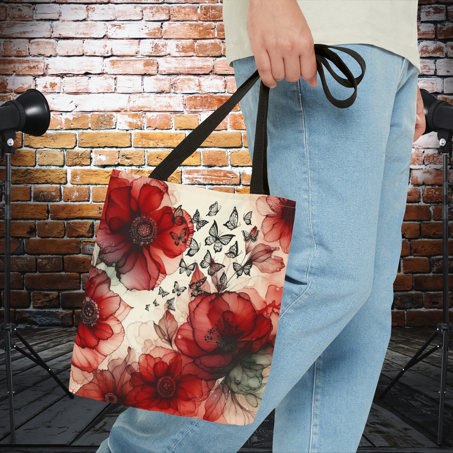 Red Flower With Butterfly Tote Bag