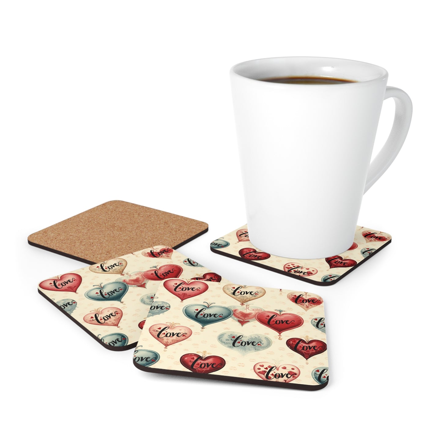 Happy Valentines Day Corkwood Coaster Set